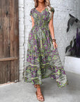 Robe Maxi Bohème Col V Femme – Coupe Décontractée Jupe Fluide | Tissu Tissé Léger