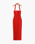 Robe Maxi Femme Col Halter en Maille Extensible – Coupe Bodycon Élégante