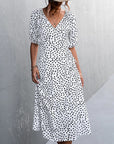 Robe Midi Femme Col V Coupe A – Jupe Fluide Fente Latérale | Drapé Léger Aérien