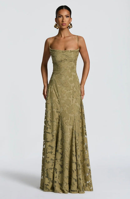 Robe Maxi Femme Dos Nu à Lacets – Corsage Ajusté | Dentelle Texturée