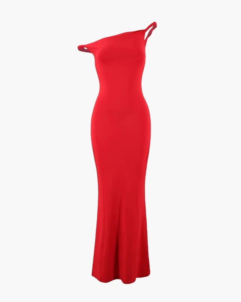 Robe Bodycon Femme One-Shoulder en Maille Extensible – Coupe Maxi Élégante