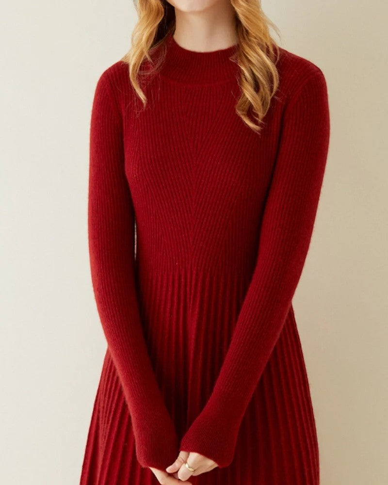 Robe midi femme en maille cachemire – Manches longues coupe décontractée