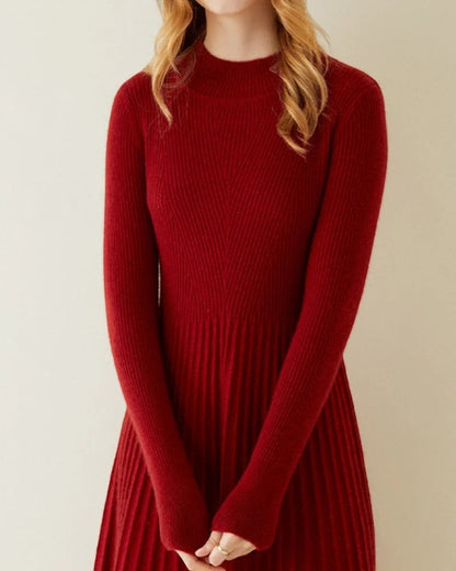 Robe midi femme en maille cachemire – Manches longues coupe décontractée