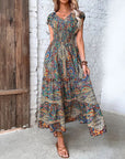 Robe Maxi Bohème Col V Femme – Coupe Décontractée Jupe Fluide | Tissu Tissé Léger