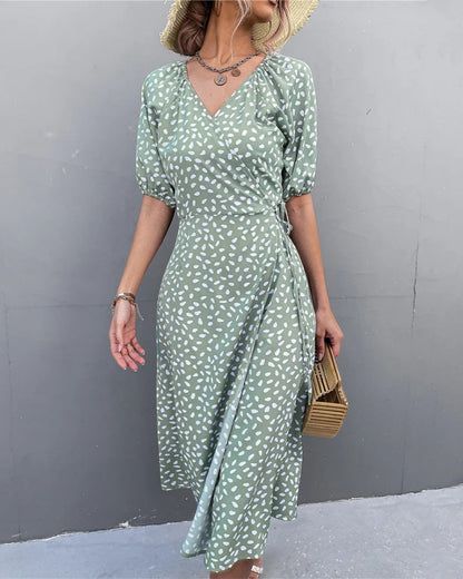 Robe Midi Femme Col V Coupe A – Jupe Fluide Fente Latérale | Drapé Léger Aérien