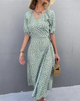 Robe Midi Femme Col V Coupe A – Jupe Fluide Fente Latérale | Drapé Léger Aérien