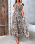 Robe Maxi Bohème Col V Femme – Coupe Décontractée Jupe Fluide | Tissu Tissé Léger