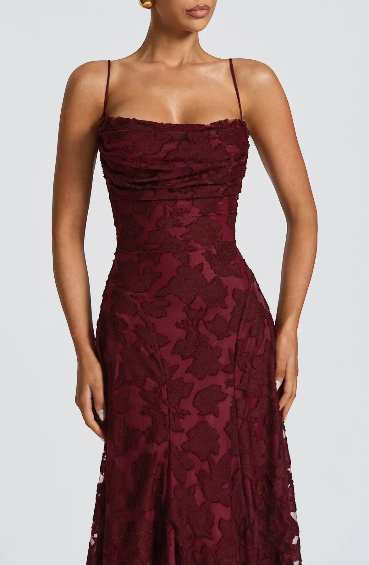 Robe Maxi Femme Dos Nu à Lacets – Corsage Ajusté | Dentelle Texturée