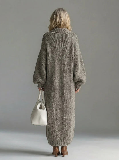 Robe Pull Femme Col Rond – Coupe Ample Manches Lanternes | Maille Mélange de Laine