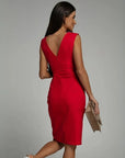 Robe midi sans manches femme en tissu tissé – Coupe ajustée col en V