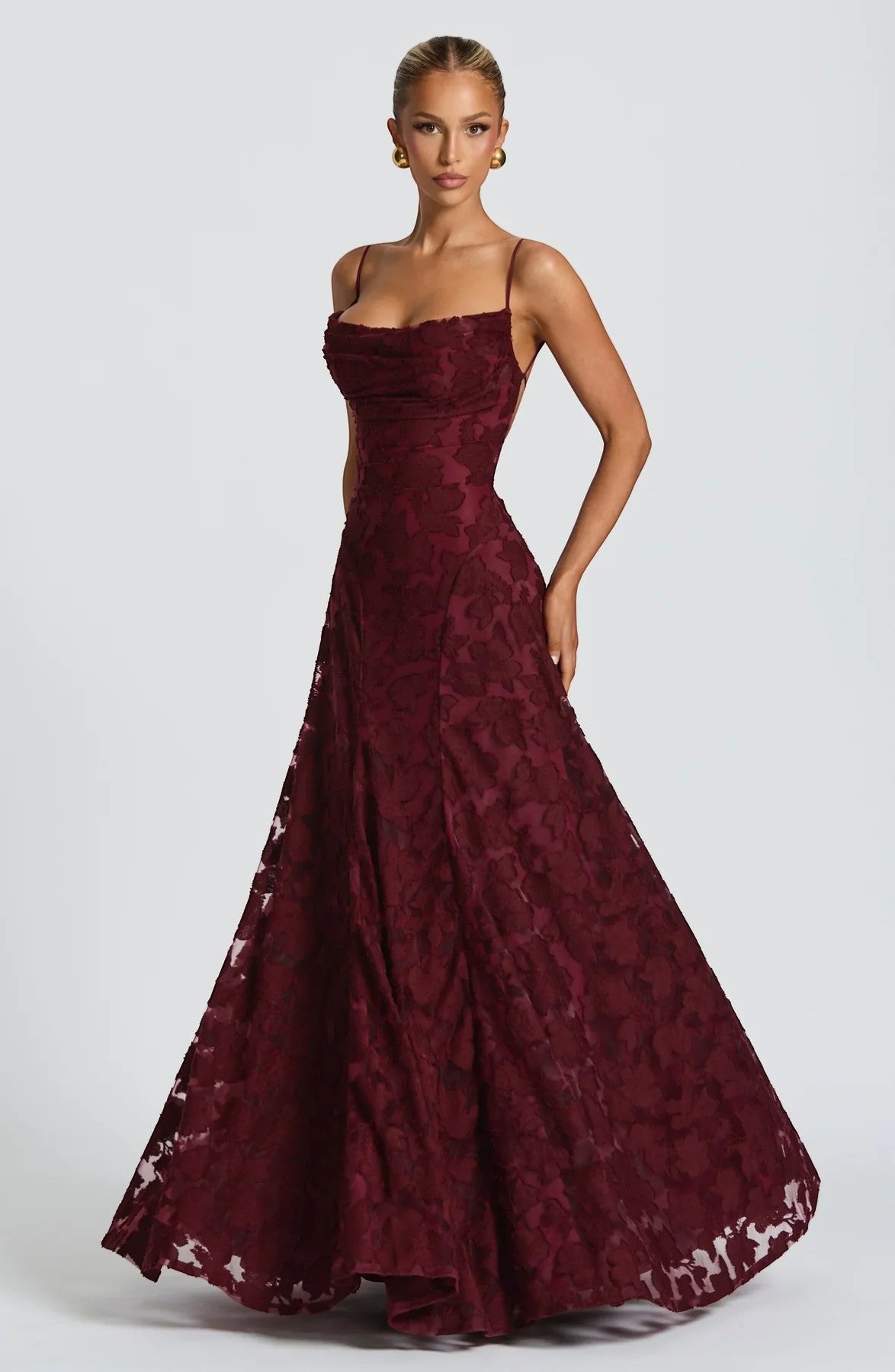 Robe Maxi Femme Dos Nu à Lacets – Corsage Ajusté | Dentelle Texturée