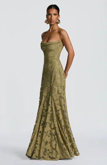 Robe Maxi Femme Dos Nu à Lacets – Corsage Ajusté | Dentelle Texturée