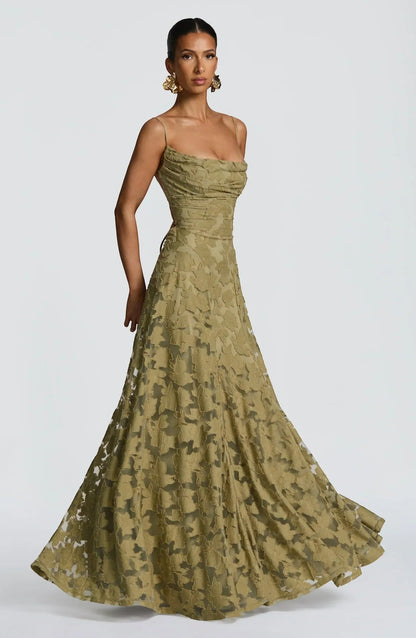 Robe Maxi Femme Dos Nu à Lacets – Corsage Ajusté | Dentelle Texturée