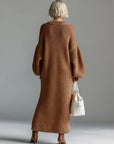 Robe Pull Femme Col Rond – Coupe Ample Manches Lanternes | Maille Mélange de Laine