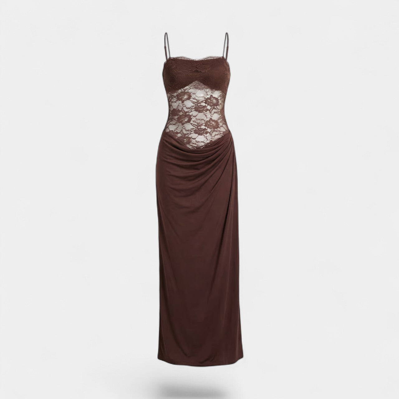 Robe femme en dentelle épaules dénudées – Coupe moulante maxi