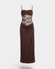 Robe femme en dentelle épaules dénudées – Coupe moulante maxi