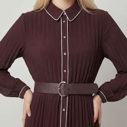 Robe midi plissée femme en tissu – Coupe décontractée structurée