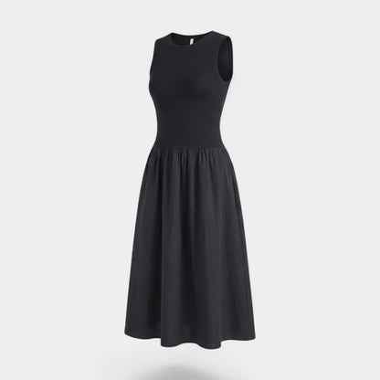 Robe midi femme sans manches en tissu – Coupe évasée ligne A