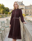 Robe midi plissée femme en tissu – Coupe décontractée structurée