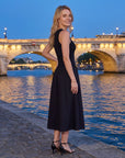 Robe midi femme sans manches en tissu – Coupe évasée ligne A