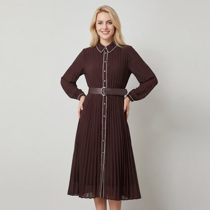 Robe midi plissée femme en tissu – Coupe décontractée structurée