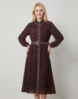 Robe midi plissée femme en tissu – Coupe décontractée structurée