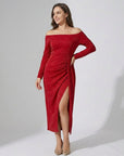 Robe Femme Épaule Dénudée en Maille Scintillante – Coupe Bodycon