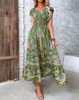 Robe Maxi Bohème Col V Femme – Coupe Décontractée Jupe Fluide | Tissu Tissé Léger