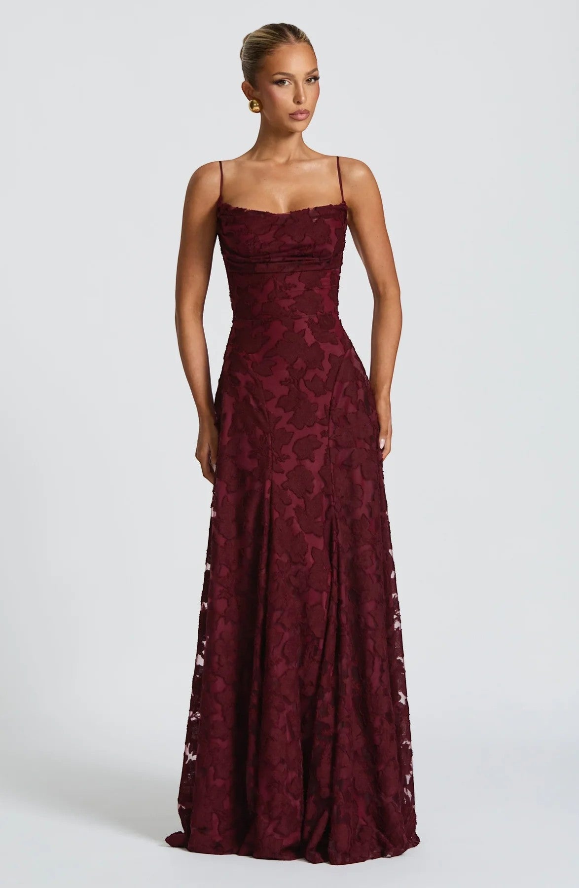 Robe Maxi Femme Dos Nu à Lacets – Corsage Ajusté | Dentelle Texturée