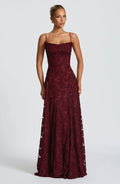 Robe Maxi Femme Dos Nu à Lacets – Corsage Ajusté | Dentelle Texturée