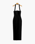 Robe Maxi Femme Col Halter en Maille Extensible – Coupe Bodycon Élégante