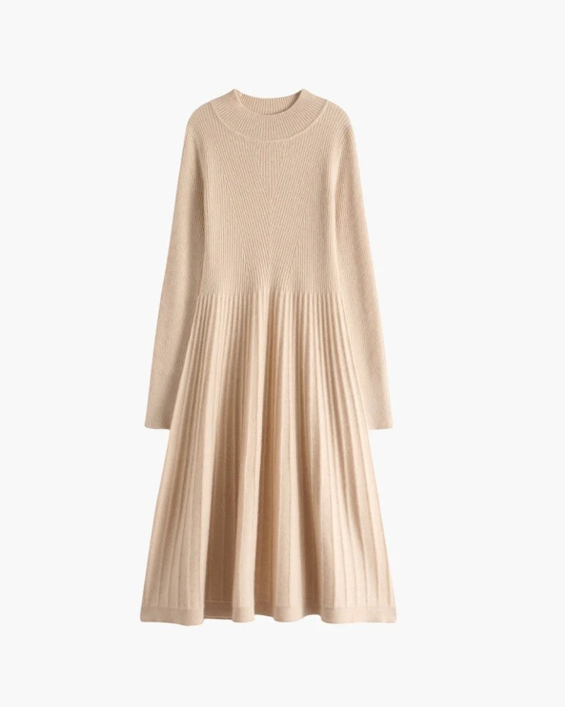 Robe midi femme en maille cachemire – Manches longues coupe décontractée