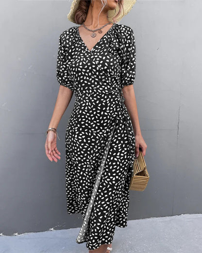 Robe Midi Femme Col V Coupe A – Jupe Fluide Fente Latérale | Drapé Léger Aérien