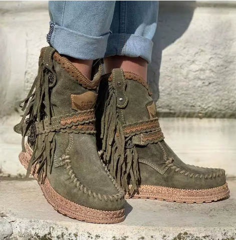 Bottes Western Femme Anaïs en Daim à Franges, Esprit Bohème