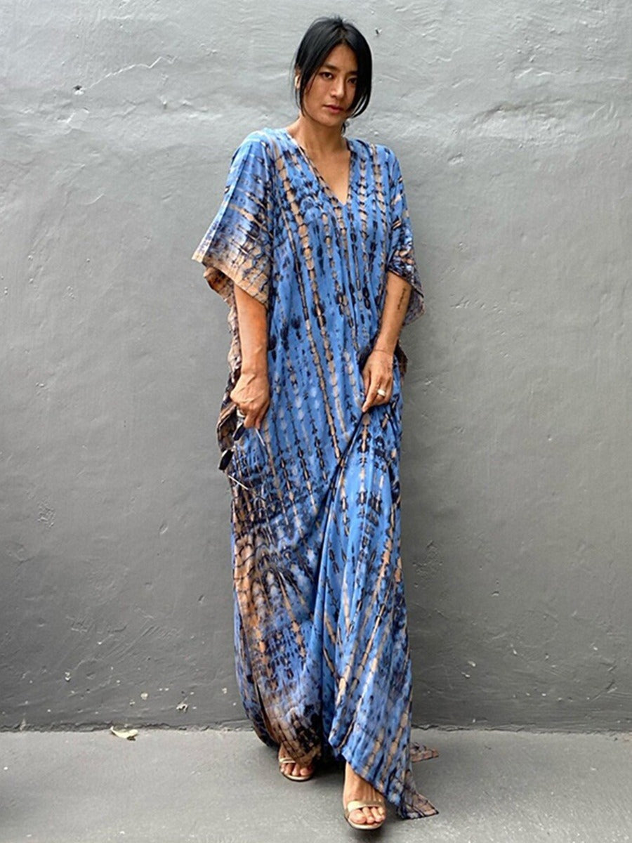 Robe Bohème Femme à Enfiler – Imprimé Rayures Verticales Abstraites