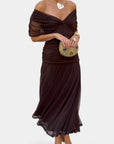 Robe Longue Femme en Mousseline – Col V Imprimé Manches Courtes