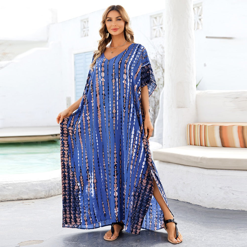 Robe Bohème Femme à Enfiler – Imprimé Rayures Verticales Abstraites