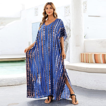 Robe Bohème Femme à Enfiler – Imprimé Rayures Verticales Abstraites