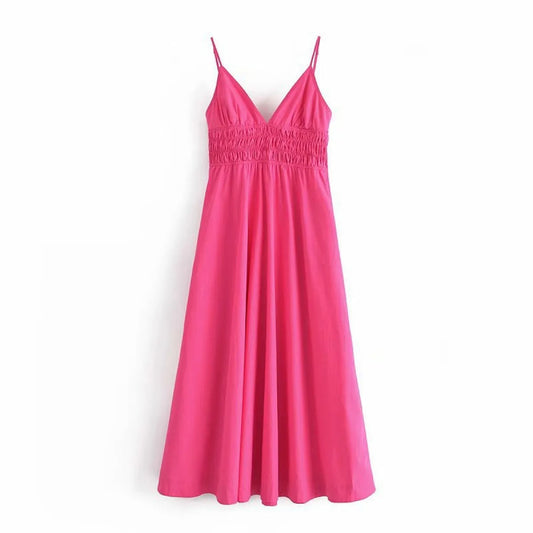 Abito midi da donna in cotone - taglio ampio e casual