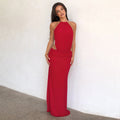 Robe Longue Femme Bodycon Tour de Cou – Stretch Dos Nu Coupe Ajustée Détail Métal