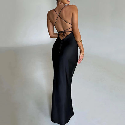 Robe Femme Satin – Dos Nu avec Lacets