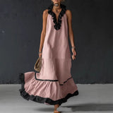 Robe Maxi Femme à Volants en Coton – Silhouette Trapèze Sans Manches