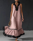 Robe Maxi Femme à Volants en Coton – Silhouette Trapèze Sans Manches