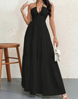 Robe Longue Femme Dos Nu Tour de Cou – Légère Plissée Coupe A-Line Col V