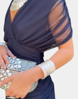 Robe Longue Femme en Mousseline – Col V Imprimé Manches Courtes