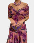 Robe Longue Femme en Mousseline – Col V Imprimé Manches Courtes