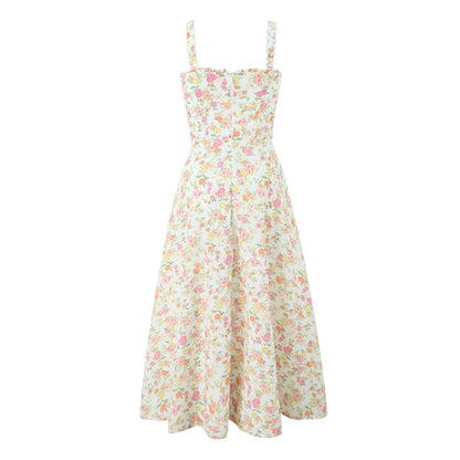 Robe Midi Femme Fleurie Coupe A-Line Coton – Haut Ajusté Jupe Fluide Légère