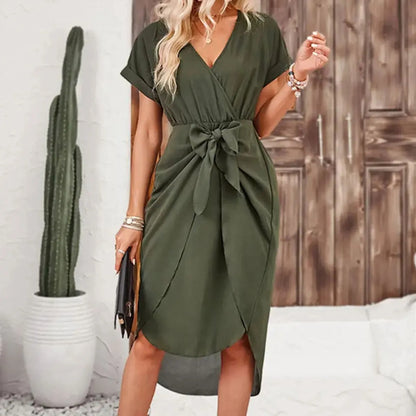Robe Femme Manches Courtes Ample – Détail Passepoil Décontracté