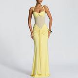 Robe Longue Moulante Froncée pour Femme – Robe de Soirée à Empiècement Transparent