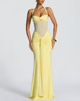 Robe Longue Moulante Froncée pour Femme – Robe de Soirée à Empiècement Transparent